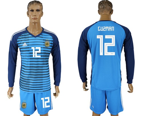 Argentina #12 Guzman Blue Long Sleeves Goalkeeper Soccer Country Jersey - Click Image to Close